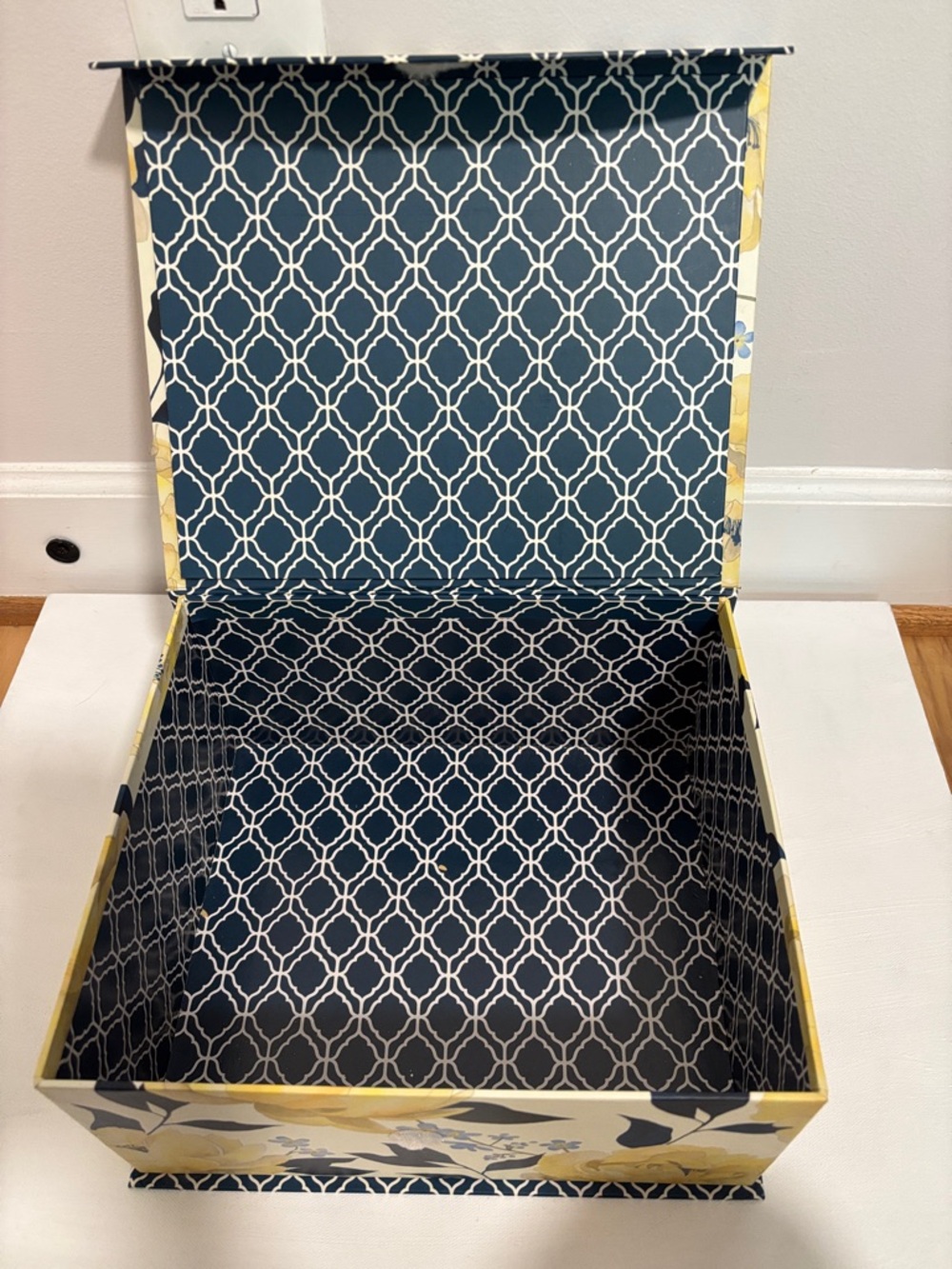Decorative Floral Storage Box - Yellow & Navy - Picture 2 of 6